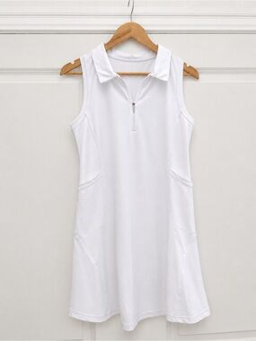 ZELLA White Sleeveless Polo Dress with Zip